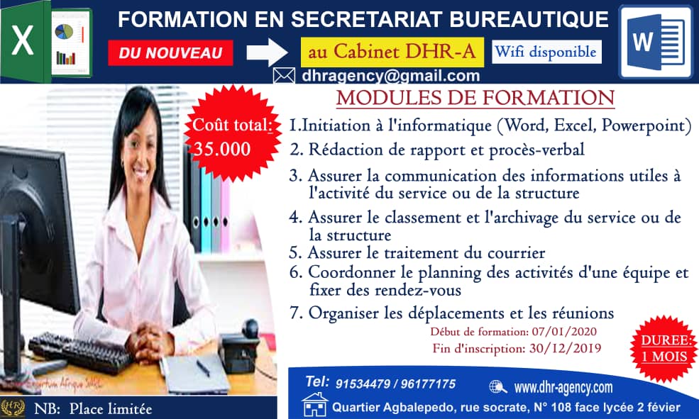 FORMATION EN SECRÉTARIAT BUREAUTIQUE